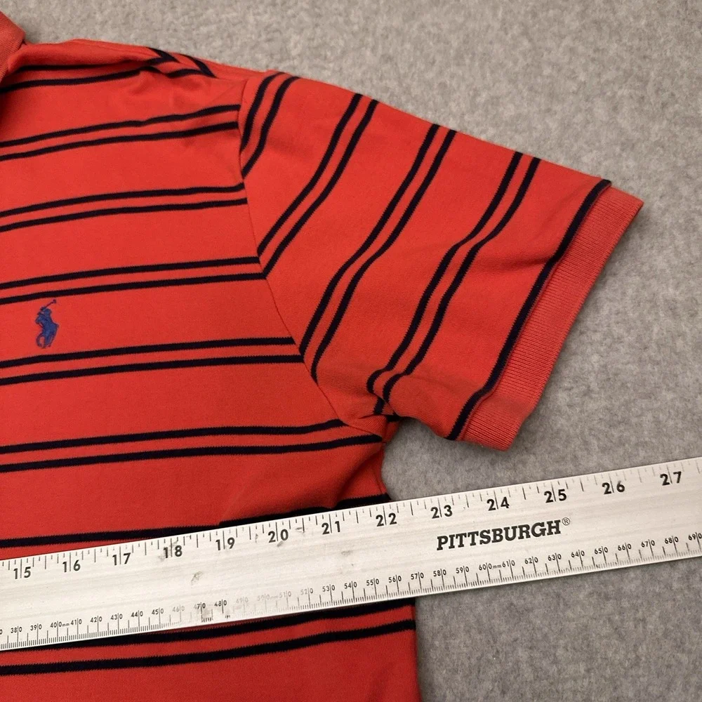 Vintage Polo Ralph Lauren Polo Shirt Men's L Red/Orange Striped 100% Cotton Golf